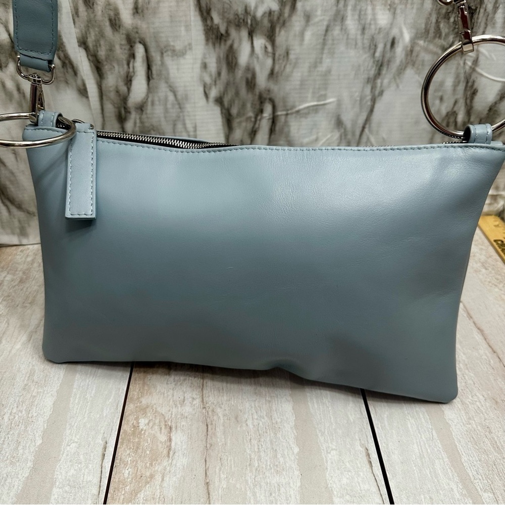 Retropose Handmade Italian Leather Boho Frosty Blue Hobo Bag Coquette Coastal - Picture 4 of 14